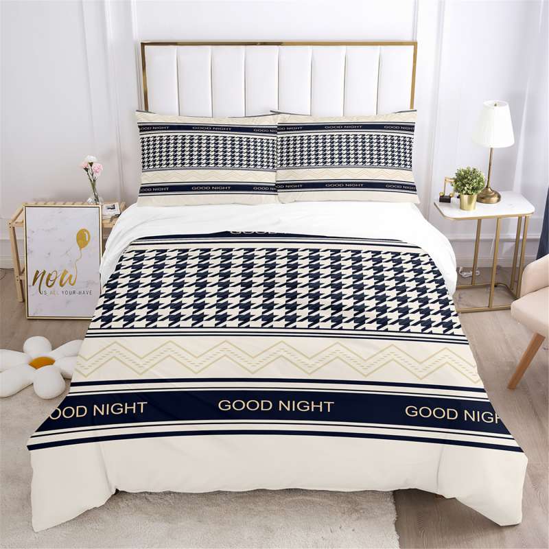 Housse de Couette et Deux Taies Pied-de-poule Classique 2 Personnes