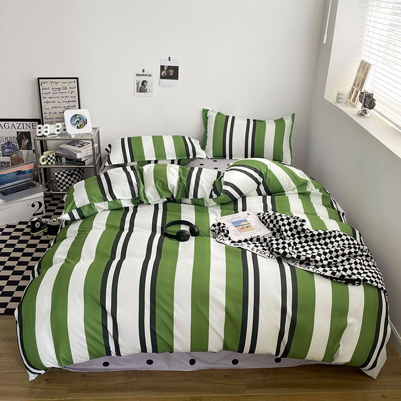 Parure de lit Rayure Housse de Couette et Deux Taies Vert 240cm