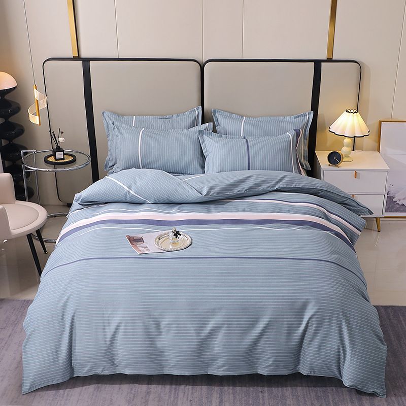 Housse de Couette et Deux Taies Rayure Gris Méditerranéenne Adulte