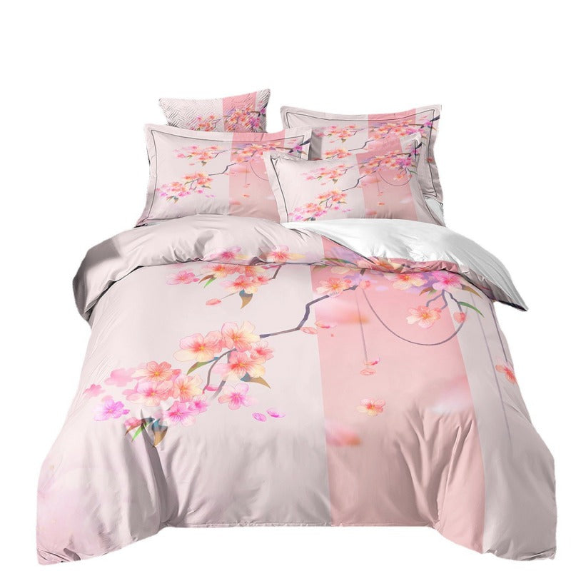 Housse de Couette Deux Taies Sakura Aquarelle Cerise Rose Japonais 
