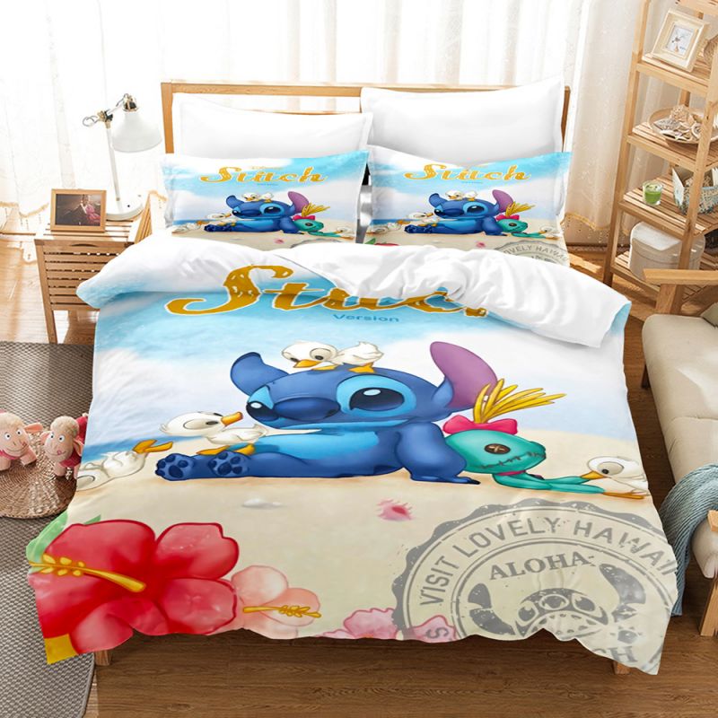 Parure de lit Stitch 3D Enfant Housse de Couette et Deux Taies 240 cm