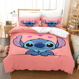 Parure de Lit Enfant Housse de Couette Deux Taies Stitich 3D Rose Fille
