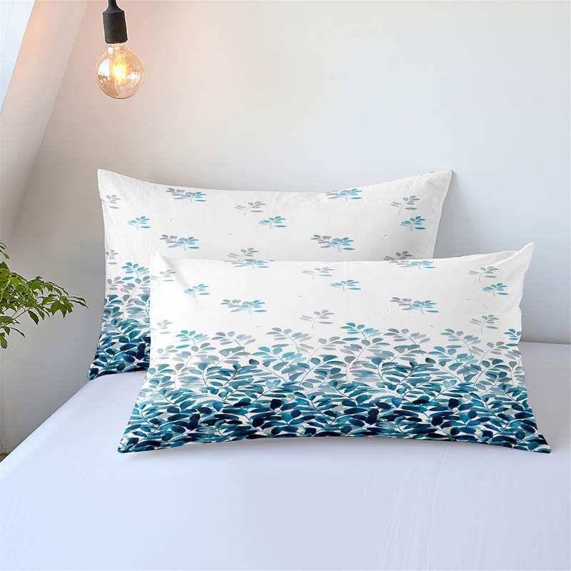 Housse de couette Fille et Deux Taies d'oreiller Feuillage Bleu 240 cm