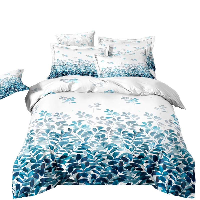 Housse de couette Fille et Deux Taies d'oreiller Feuillage Bleu 240 cm