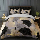 Housse de Couette et Deux Taies Ginkgo Feuille Imprimée Parure de Lit