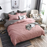 Parure Housse de Couette Unie et Deux Taies Rose Gris Réversible