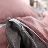 Parure Housse de Couette Unie et Deux Taies Rose Gris Réversible