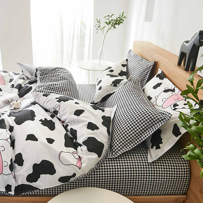 Housse de Couette Vache Rose et Deux Taies Chambre d'Enfant 1 Personne