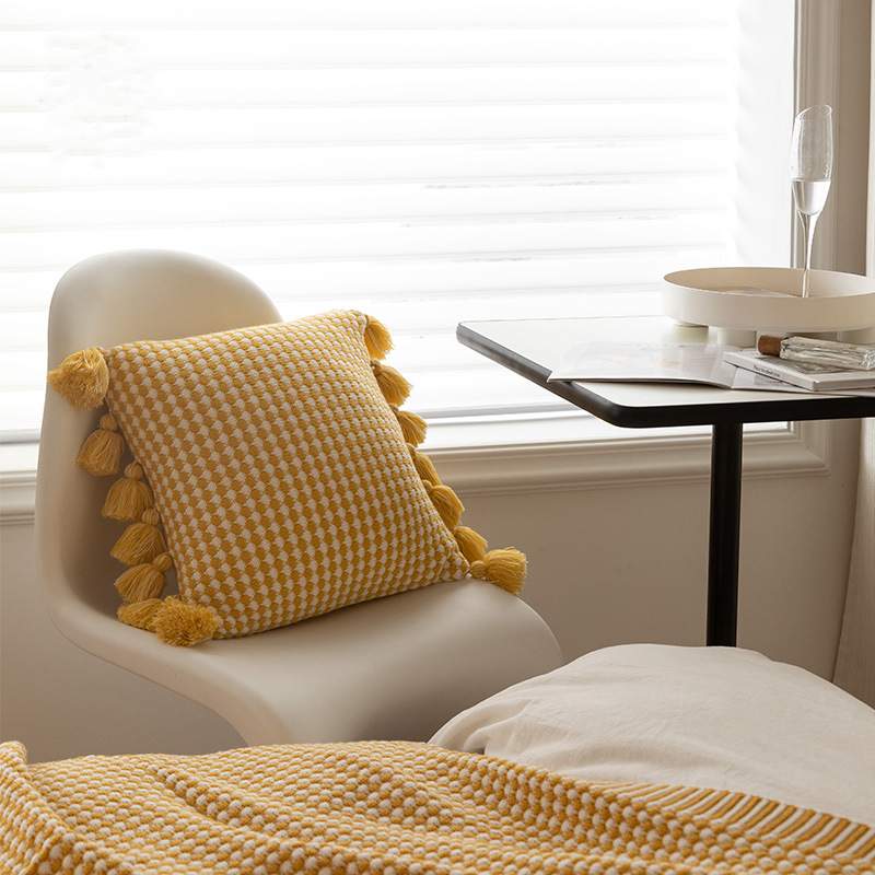 Housse de Coussin Déco Franges Ethnique Canapé Sofa Orange Jaune Noir