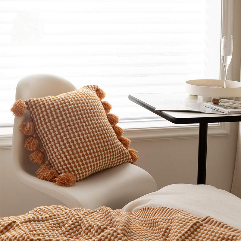 Housse de Coussin Déco Franges Ethnique Canapé Sofa Orange Jaune Noir