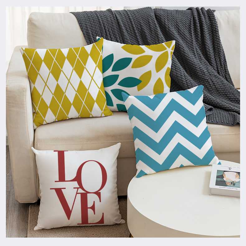 Housse de Coussin Lin Imprimé Graphique 45x45 Carré Décor Lit Fauteuil