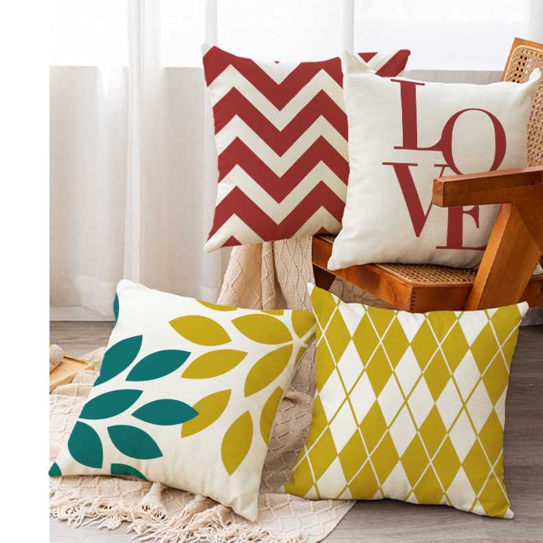 Housse de Coussin Lin Imprimé Graphique 45x45 Carré Décor Lit Fauteuil