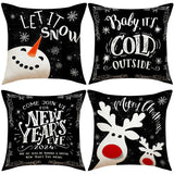 Housse de Coussin Noël Lot de 4 Noir 45cm Cadeau Sofa Canape Coussins