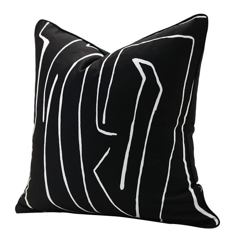 Housse de Coussin Doux Coton 45x45 Noir Blanc Ligne Lin canapé sofa