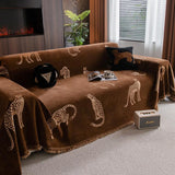 Jeté de Canapé Housse Protège-Fauteuil en Chenille Léopard 3/4 Places Café
