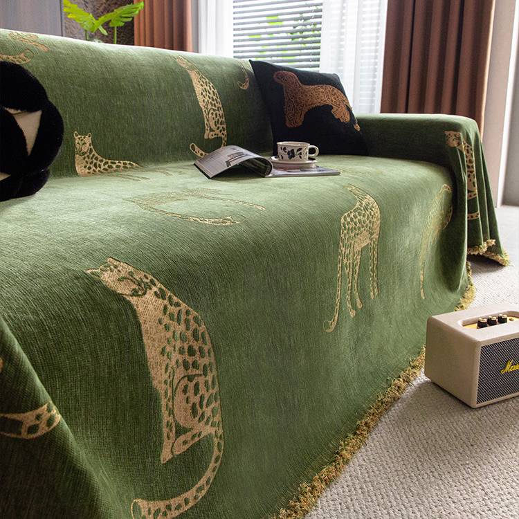 Jeté de Canapé Housse Protège-Fauteuil en Chenille Léopard 3/4 Places