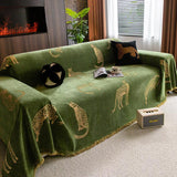 Jeté de Canapé Housse Protège-Fauteuil en Chenille Léopard 3/4 Places Vert