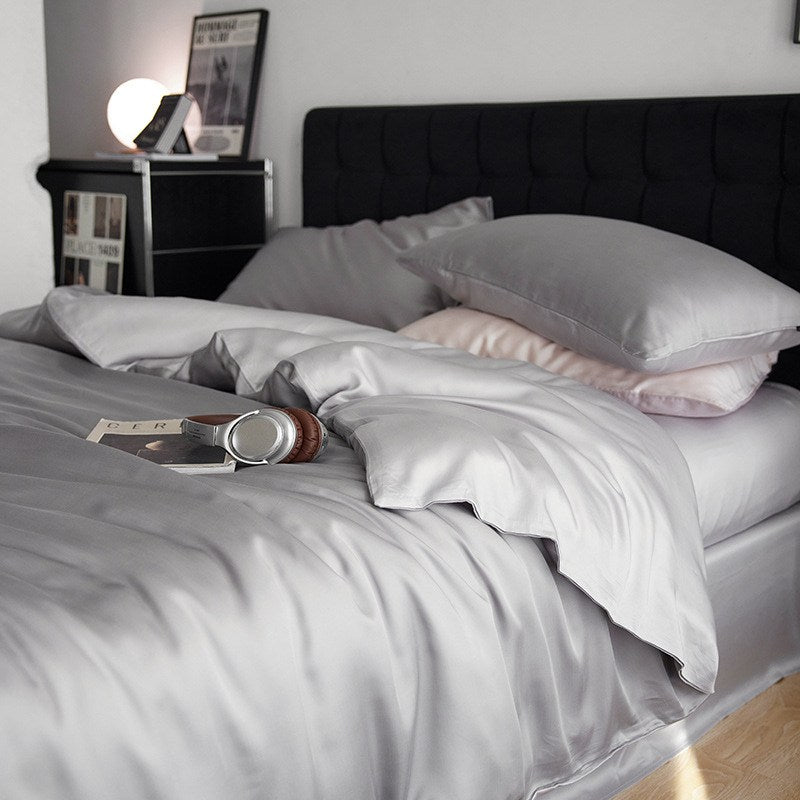 Linge de lit 4 Pièces Pur Fibre Lyocell Uni 240cm Gris Champagne Vert