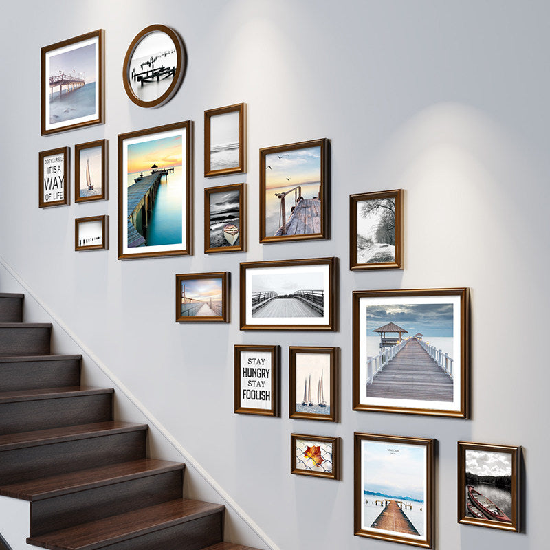 Lot de 18 Cadres Photos Ethnique Paysage Bois Café Créatif Escalier