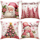 Lot de 4 Housses de Coussin Noël Rose (45 X 45 cm)