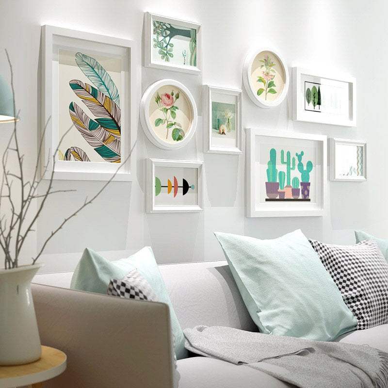 Lot de 9 Cadres Photos en Bois Déco Esprit Blanc Nature