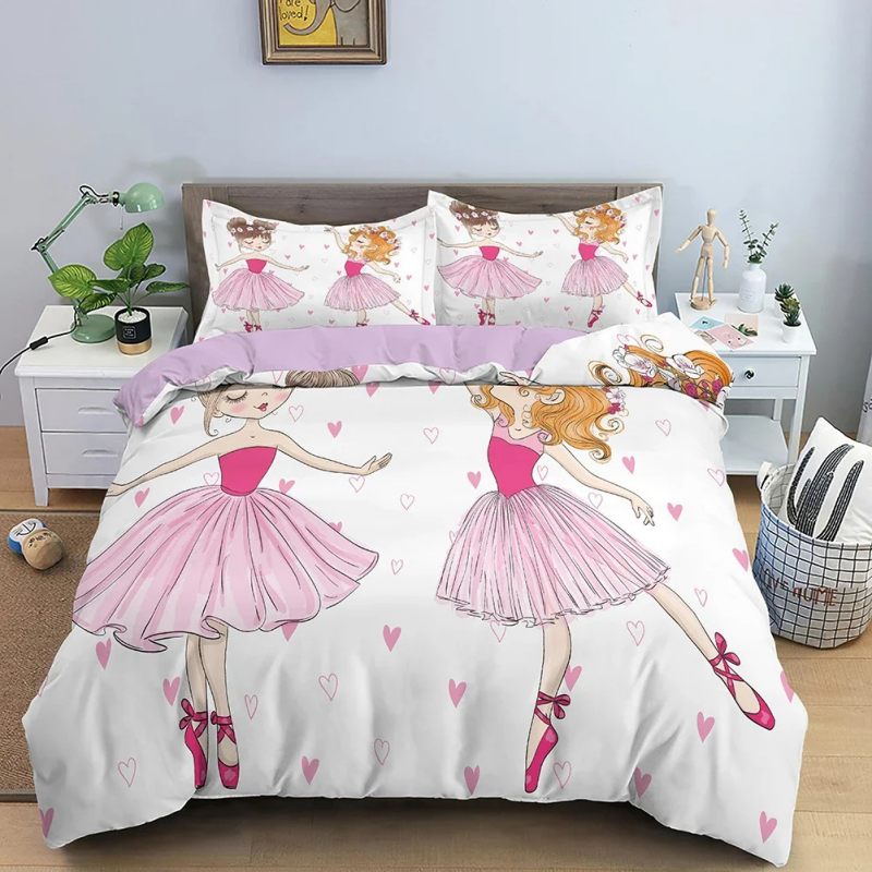 Ensemble housse de couette Ballet Girl rose blanc mignon danseuse 200cm