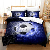Housse de Couette Foot-ball et Deux Taies 3D Bleue
