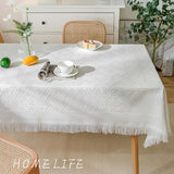 Nappe de table en Lin Tissée Jacquard Franges Jaune Blanc Kaki-Maisonfans.com