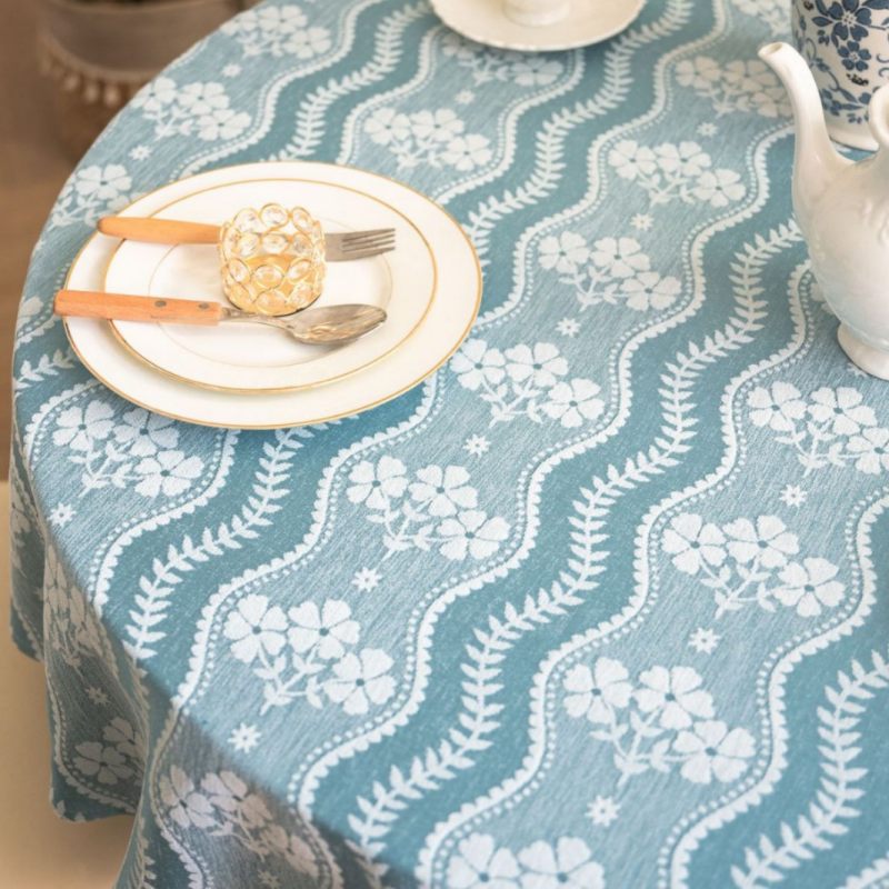 Douceur d'Intérieur Nappe Jacquard Ronde (Diamètre 180 cm) Bleu