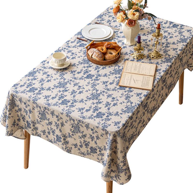 Nappe Table Lin Coton Vintage Motif Fleurie Bleue Champêtre Pastorale