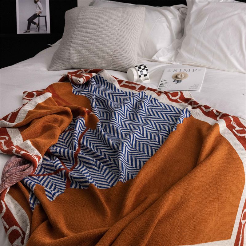 Plaid Couverture Doux Tissé Cheval Orange pour Canapé Chaise 130*160cm