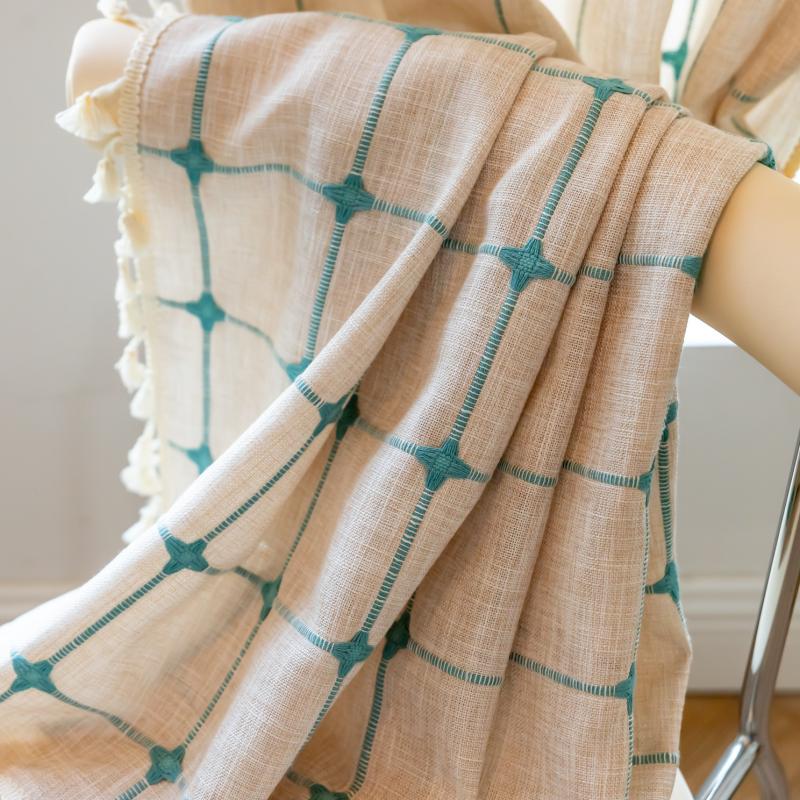 Rideau Voilage à Franges Carreaux Crème Blanc Salon Cosy-Maisonfans.com