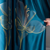 Rideau Fleur de Lys Satin Occultant Bleu Canard 140x240cm Salon Salle