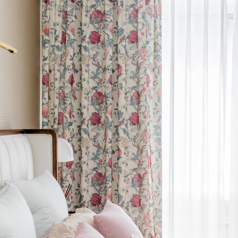 Rideau Fleur Imprimé Rouge Rétro 140 X 240cm Salon Chambre