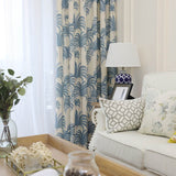 Rideau Occultant Houppe 140 X 240cm Bleu Vert Jaune Feuillage Salon