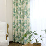 Rideau Occultant Houppe 140 X 240cm Bleu Vert Jaune Feuillage Salon