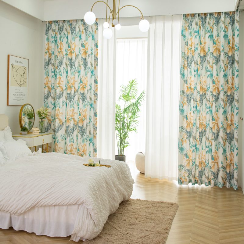 Rideau à Œillets Occultant Lis Asiatique Jaune 140x240cm-maisonfans.com