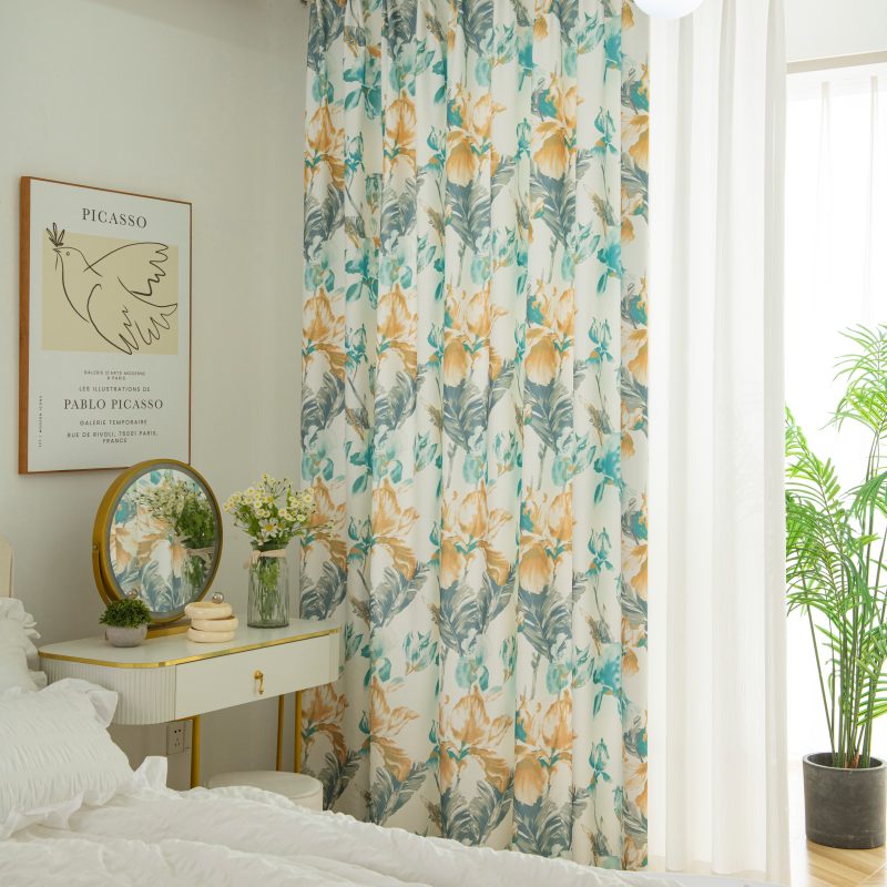 Rideau à Œillets Occultant Lis Asiatique Jaune 140x240cm-maisonfans.com