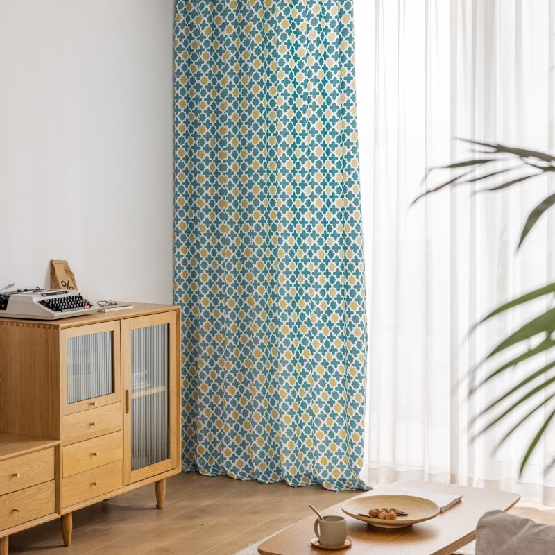 Rideau Trèfle à quatre feuilles 140 X 240 cm Bleu Jaune Graphique