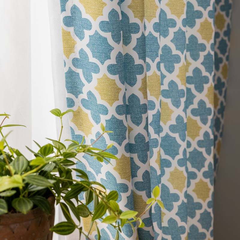 Rideau Trèfle à quatre feuilles 140 X 240 cm Bleu Jaune Graphique