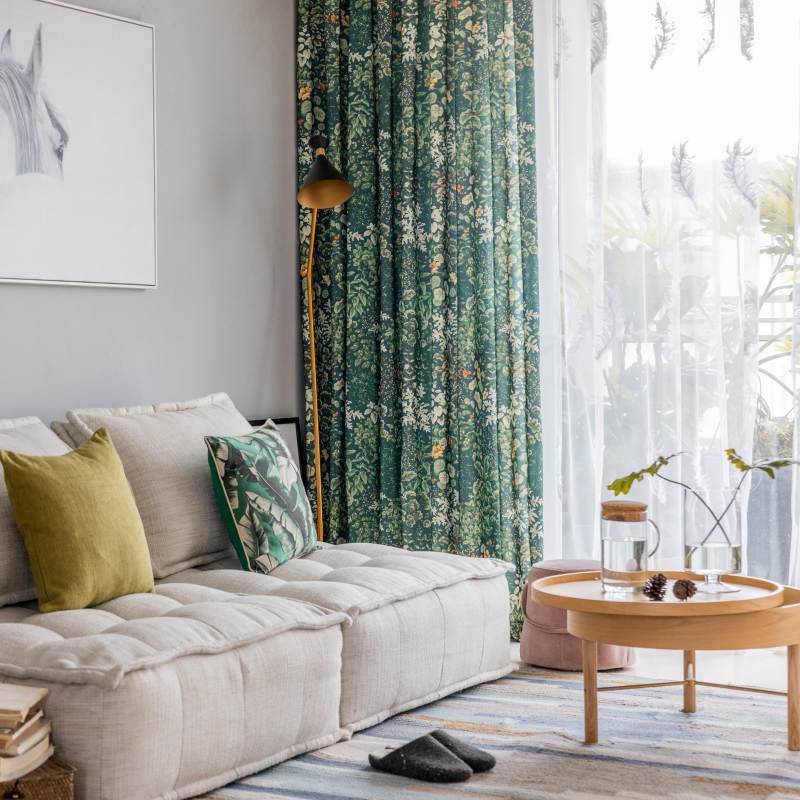 Rideau à œillets Occultant Végétal Vert Frais 140 x 240 cm Salon Salle