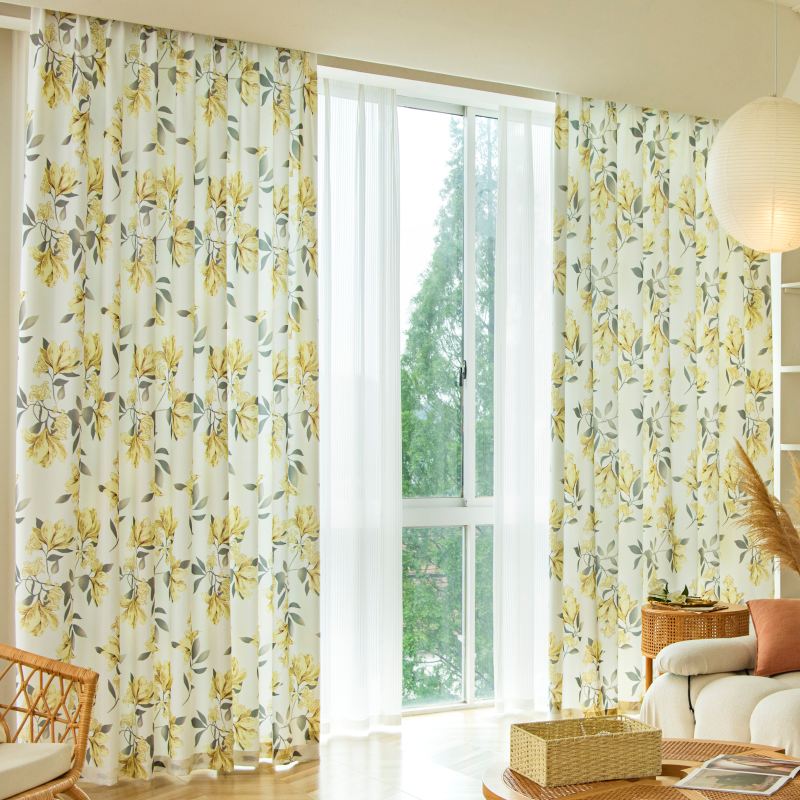 Rideau à Œillets Tamisant Fleur Jaune 140x260cm Salon-Maisonfans.com