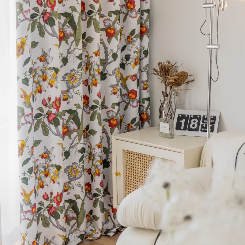 Rideau Floral Tamisant Fleur Printemps Fauvette Imprimé 140x260cm Salon