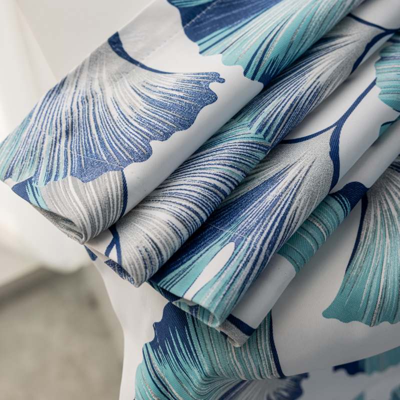 Rideau à œillets Tamisant Ginkgo 140 x H240cm Végétal Bleu Nature Salon