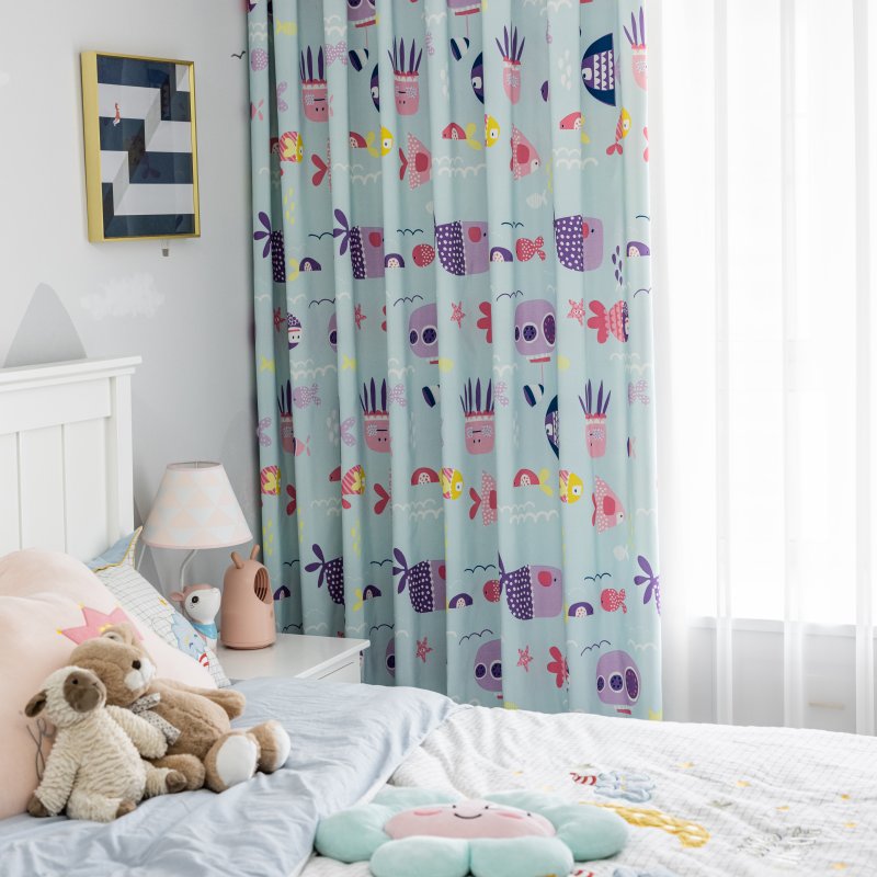 Rideau Enfant à œillets Occultant Poisson Couleur Exotique 140X240cm