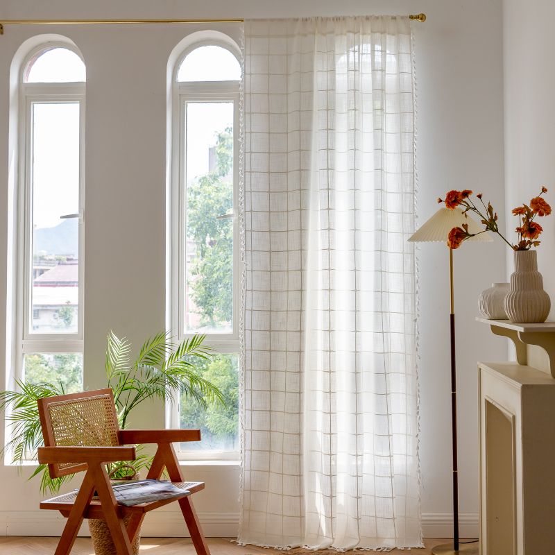 Rideau Tamisant à Carreaux Blanc 140 x H240 cm-Maisonfans.com
