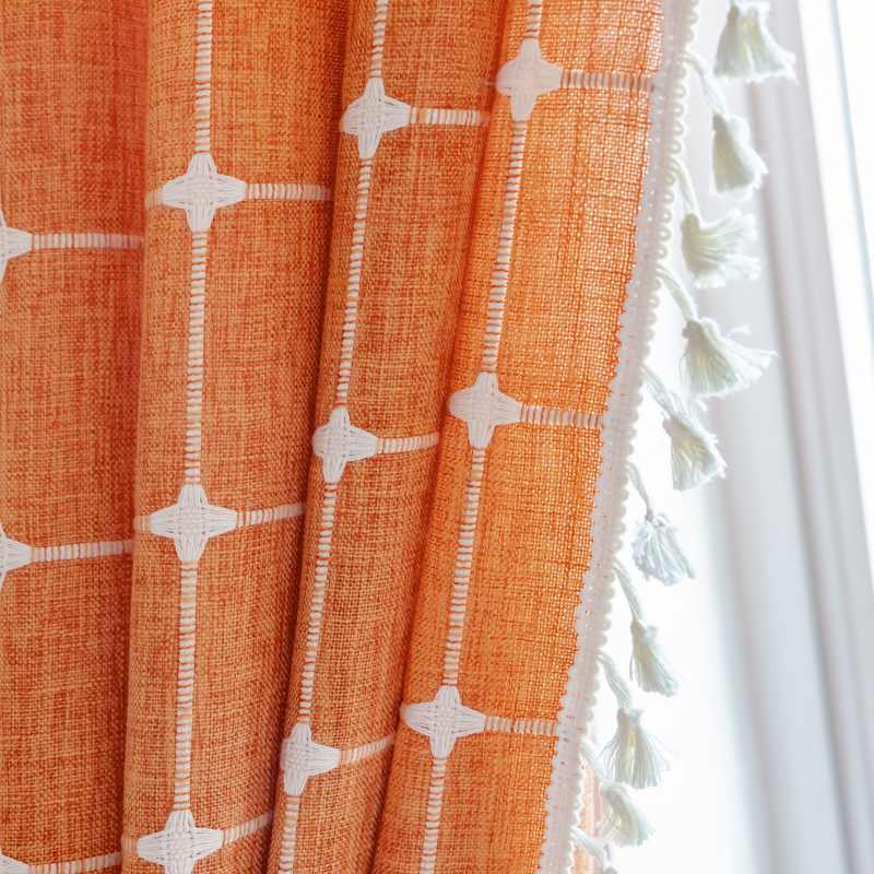 Rideau Tamisant à Carreaux Orange Terracotta 140 x H240 cm-Maisonfans.com
