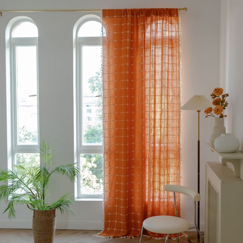 Rideau Tamisant à Carreaux Orange Terracotta 140 x H240 cm-Maisonfans.comRideau Tamisant à Carreaux Orange Terracotta 140 x H240 cm-Maisonfans.com
