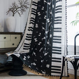 Rideau Tamisant Franges Piano Passe Tringle Noir Blanc-maisonfans.com