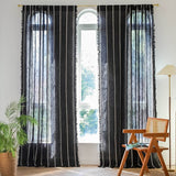 Rideau Tamisant à Franges Rayure Passe Tringle Noir Rideau Salon Déco